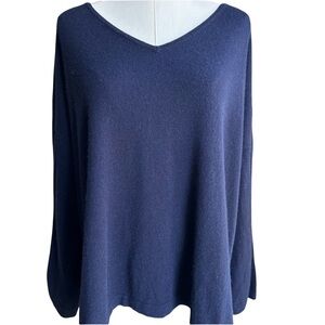 Pure Collection Cashmere Wool Blend Deep Blue VNeck Sweater